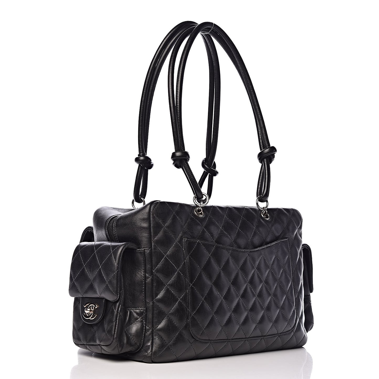 Calfskin Quilted Large Cambon Multipocket Reporter Black