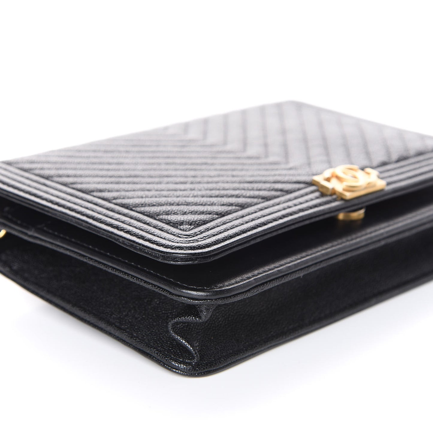 Caviar Chevron Quilted Boy Wallet On Chain WOC Black