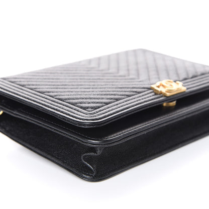 Chanel Caviar Chevron Quilted Boy Wallet On Chain WOC Black 6 of 12