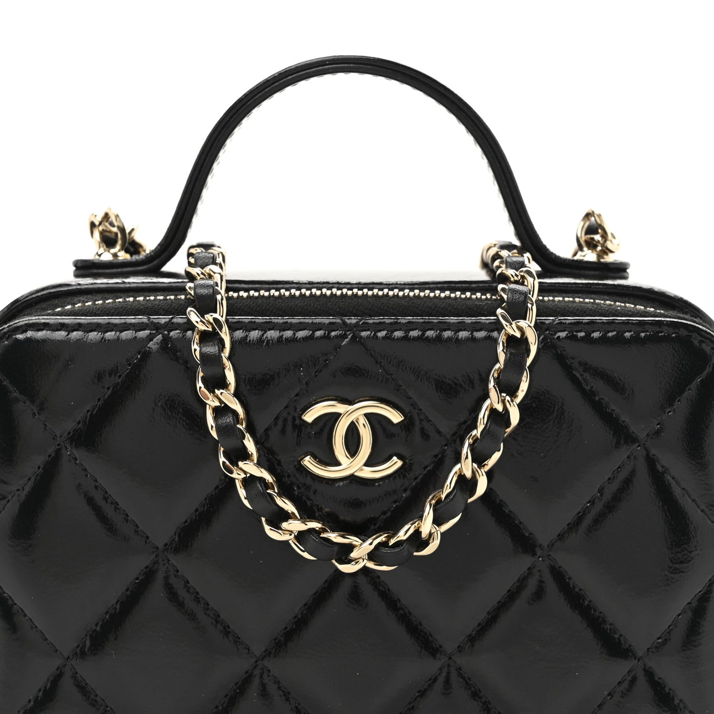 Patent Quilted Top Handle Small Vanity Case Black