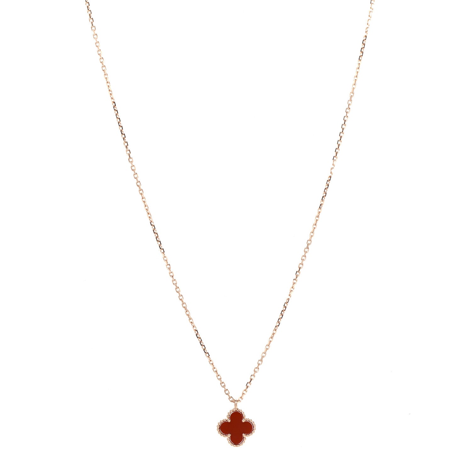 Van Cleef & Arpels 18K Rose Gold Carnelian Sweet Alhambra Pendant Necklace 1 of 6
