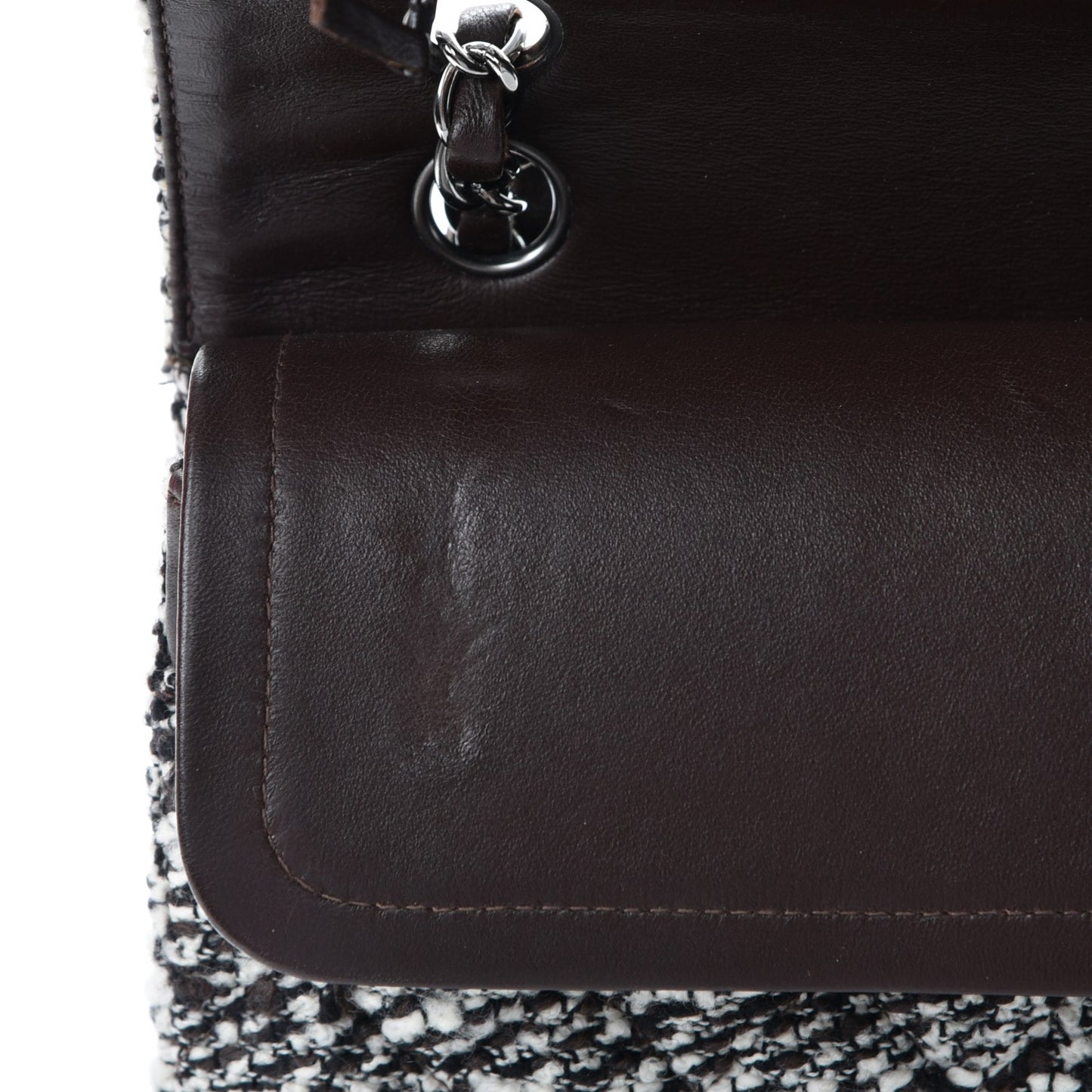 Tweed Quilted Medium Double Flap White Brown