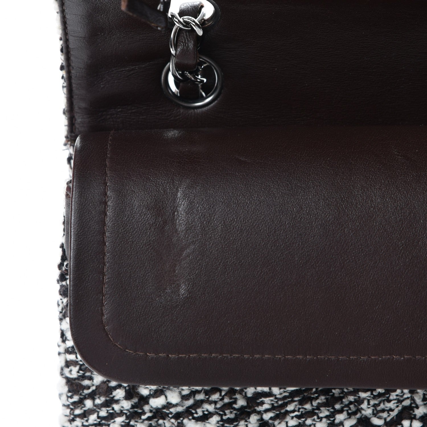 Chanel Tweed Quilted Medium Double Flap White Brown 9 of 12