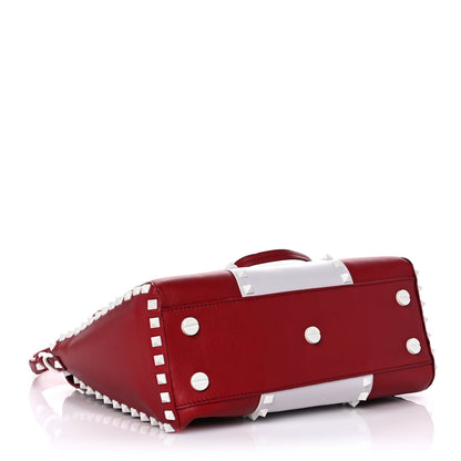 Valentino Garavani Vitello Colorblock Free Rockstud Top Handle Shoulder Bag Rosso Valentino White 3 of 8