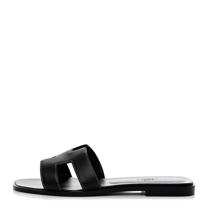 Hermes Box Calfskin Oran Sandals 38.5 Black 2 of 8