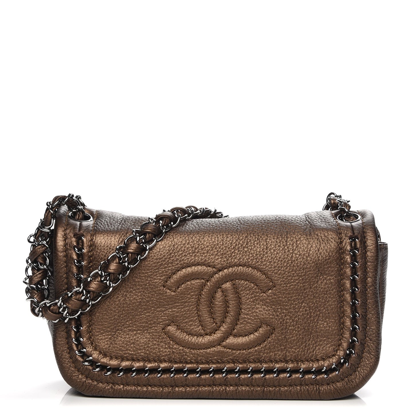 Metallic Deerskin Small Luxe Ligne Flap Bronze