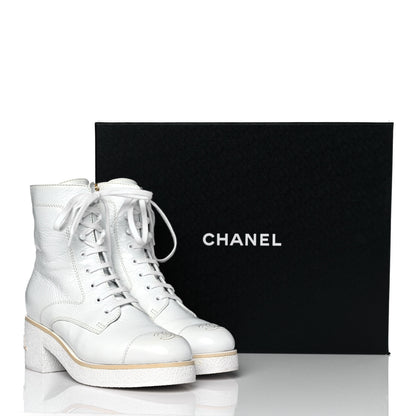 Chanel Shiny Crumpled Lambskin Lace Up Combat Boots 39 White 10 of 10