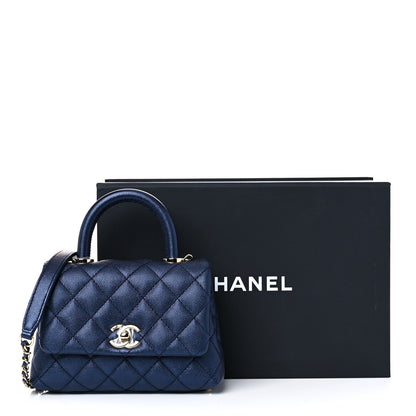 Chanel Iridescent Caviar Quilted Extra Mini Coco Handle Flap Dark Blue 9 of 9