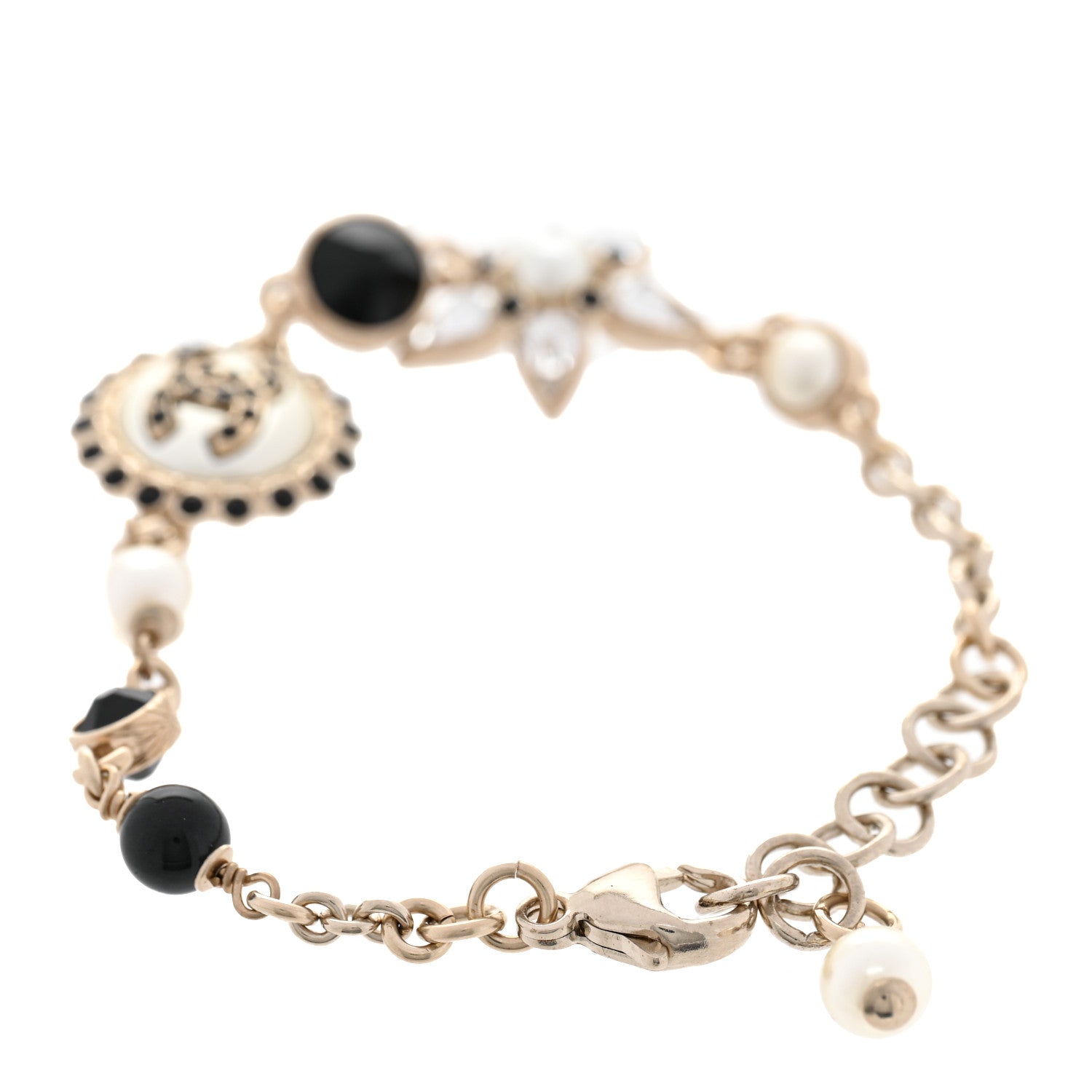 Chanel Pearl Crystal CC Charm Bracelet Black Gold 3 of 4