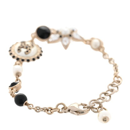 Chanel Pearl Crystal CC Charm Bracelet Black Gold 3 of 4