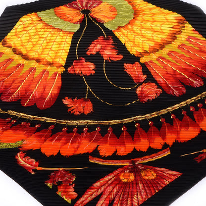 Hermes Silk Plisse Brazil Scarf 90 Black Orange 3 of 5