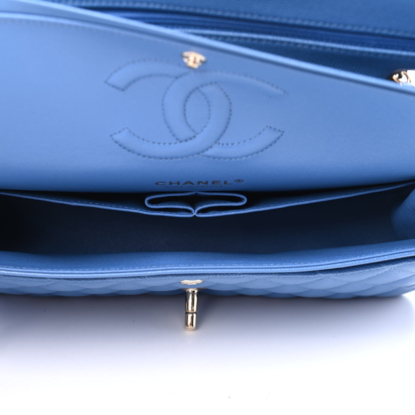 Caviar Quilted Medium Double Flap Blue