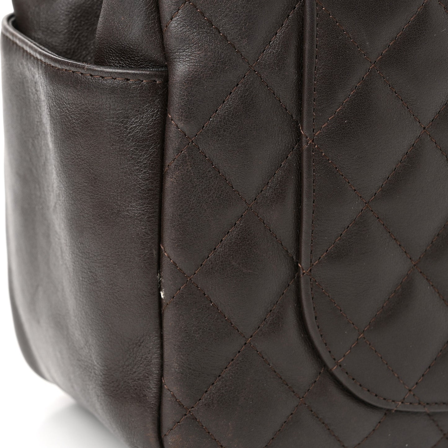 Calfskin Quilted Large Cambon Flap Brown Beige
