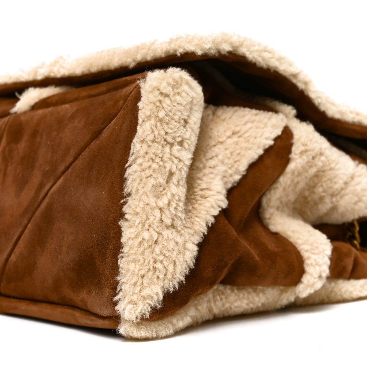 Saint Laurent Suede Shearling Patchwork Monogram Giant Jamie Brown Beige 10 of 10