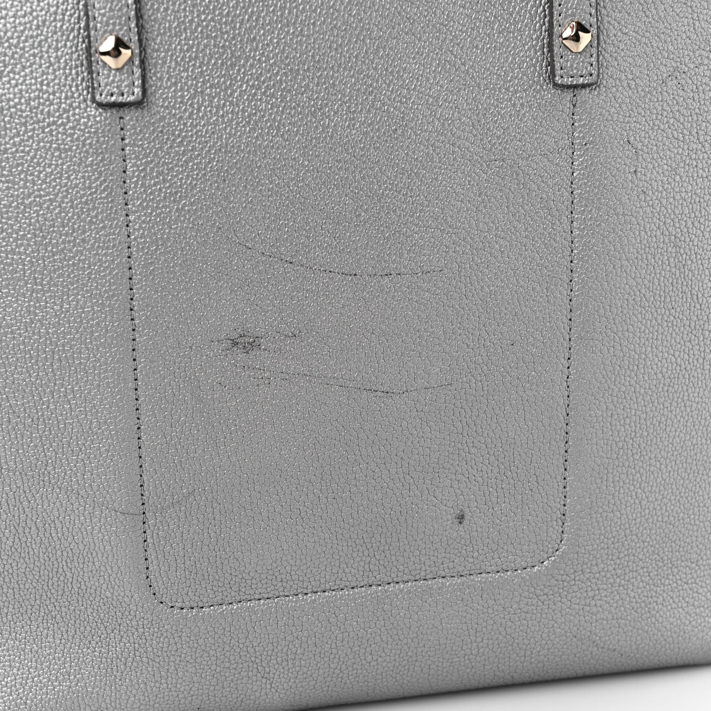 Metallic Grained Calfskin Medium Top Zip Tote Spike Silver