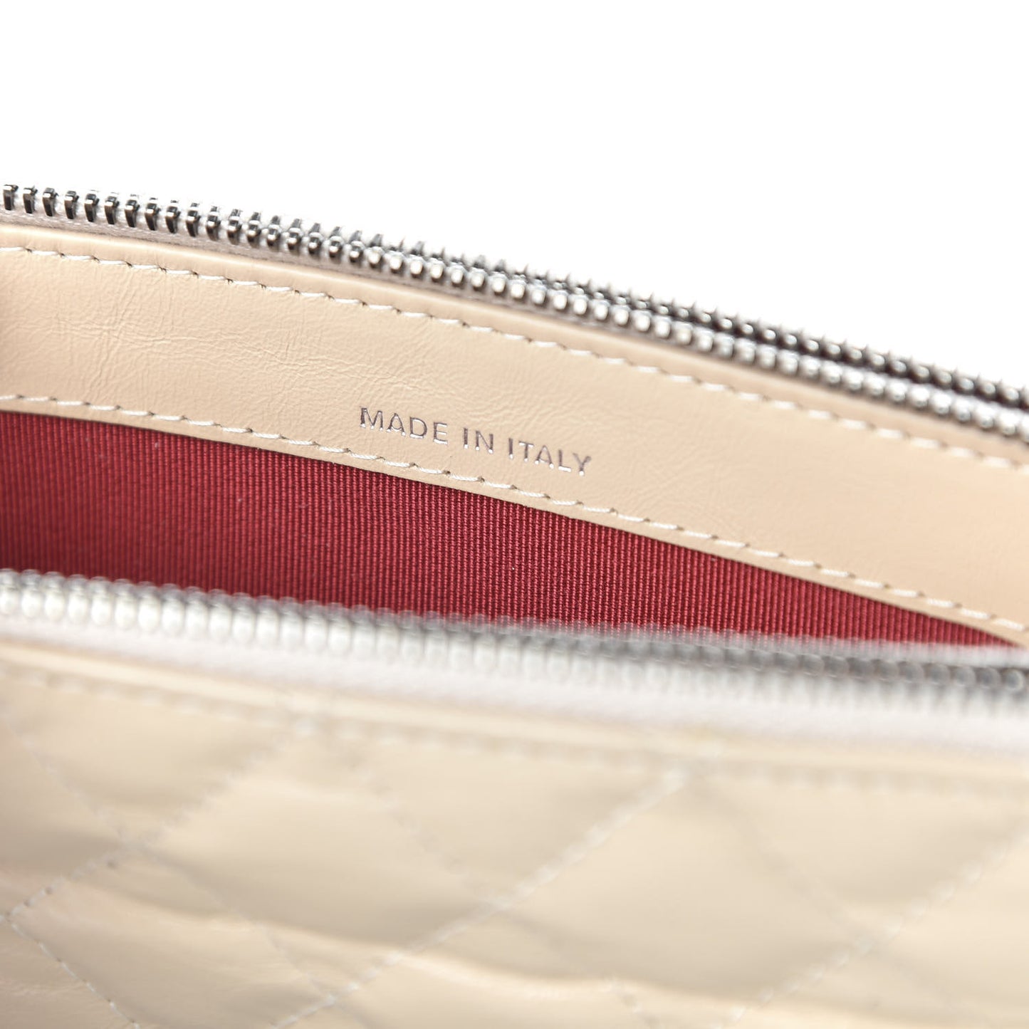 Aged Calfskin Quilted Small Gabrielle Clutch With Chain Beige Black