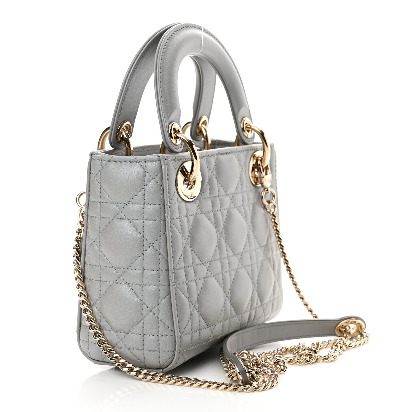 Lambskin Cannage Mini Lady Dior Gray Opaline