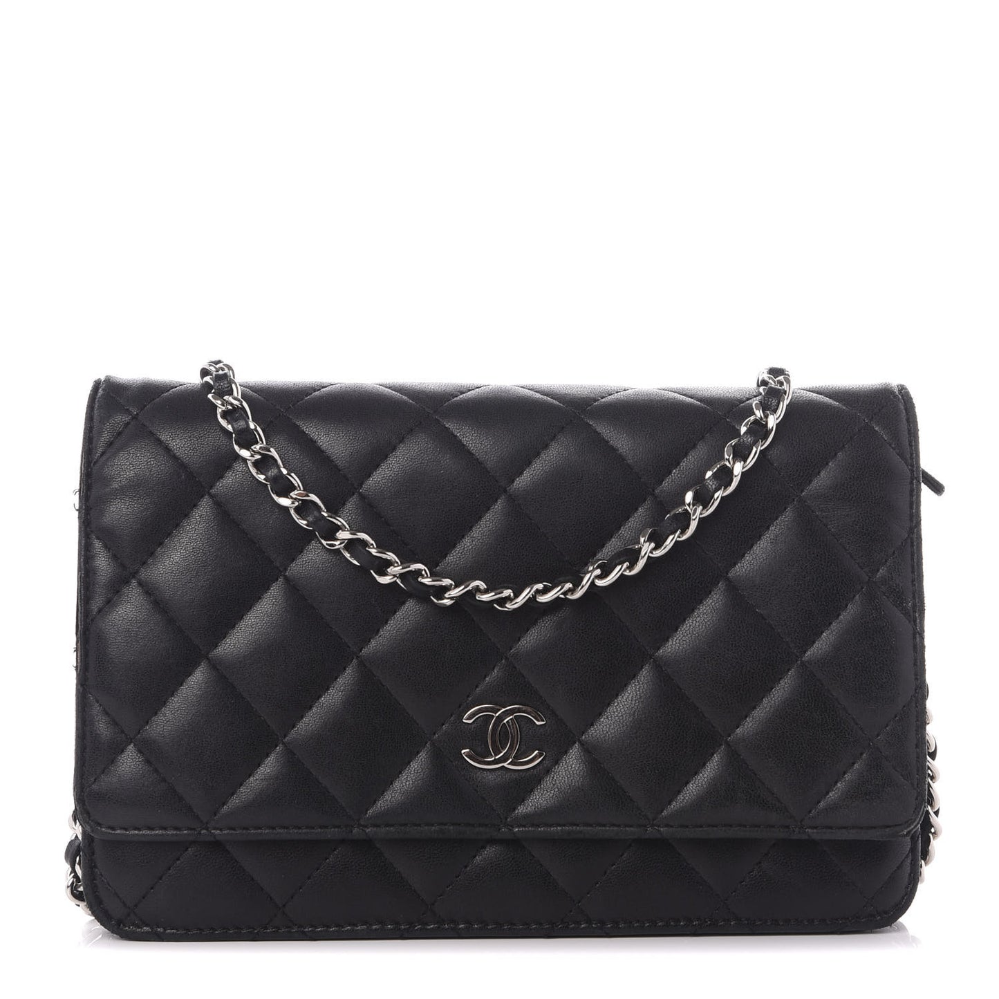Lambskin Quilted Wallet On Chain WOC Black