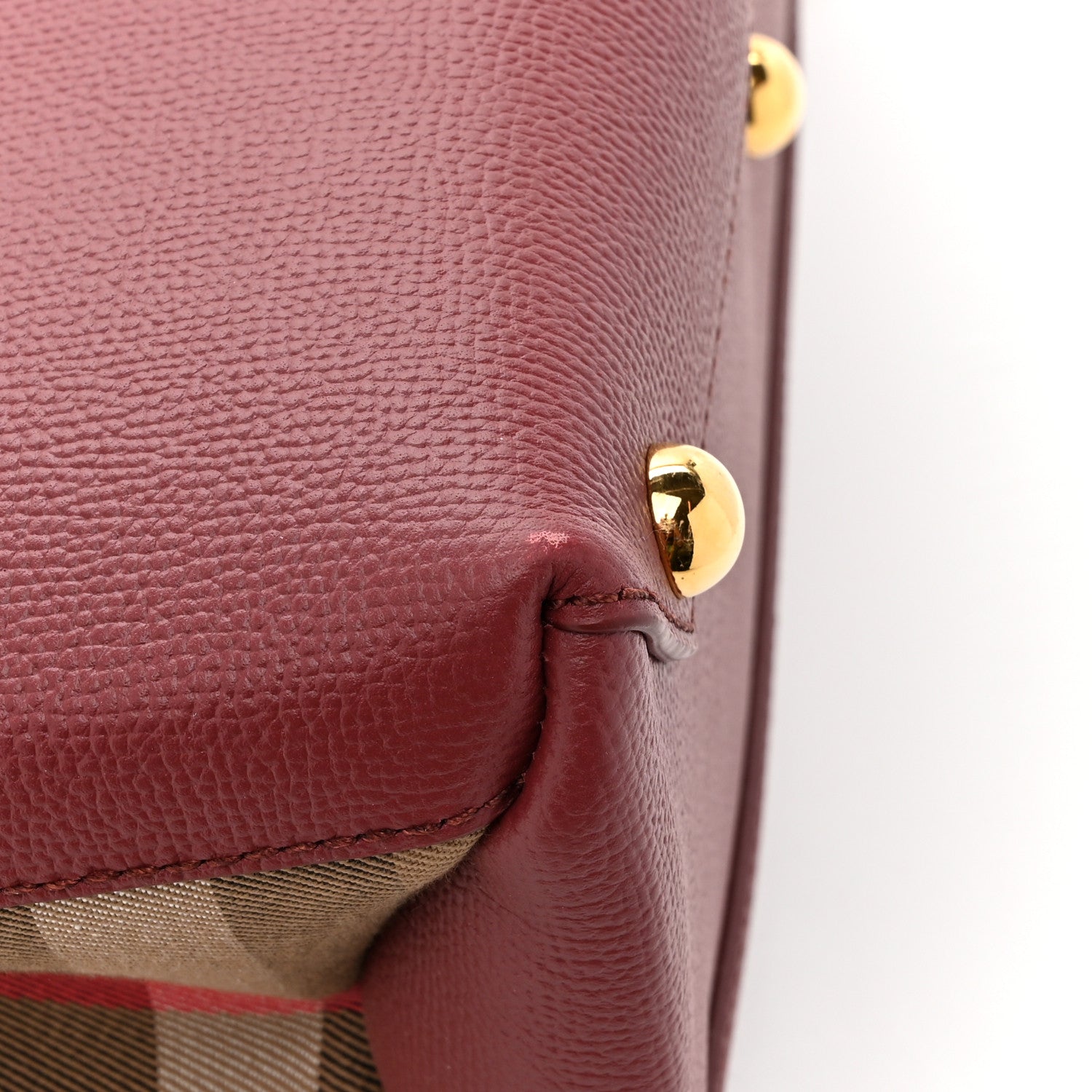 Burberry Grainy Calfskin House Check Medium Banner Tote Crimson 11 of 13