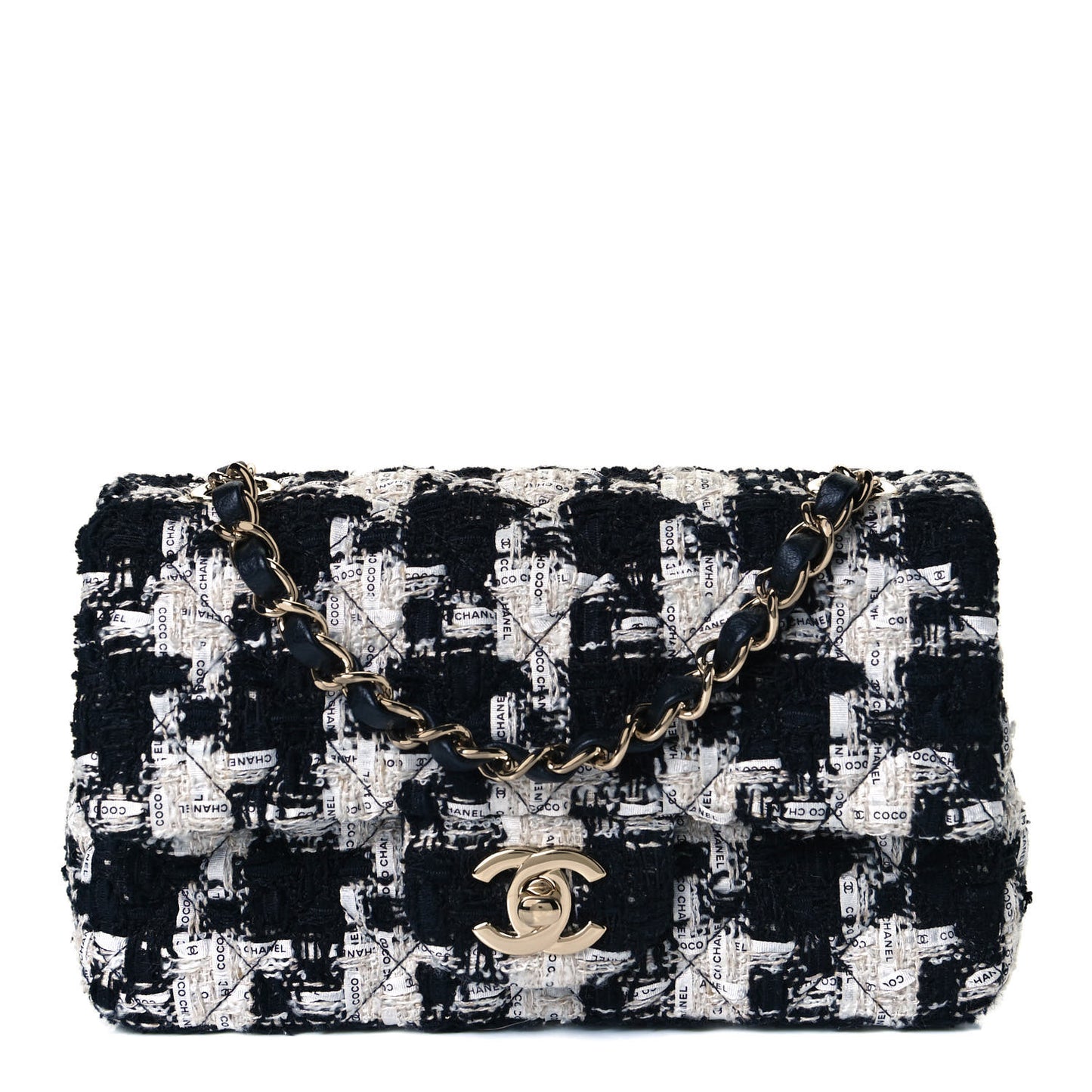 Tweed Quilted Mini Rectangular Flap Black Ecru White