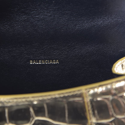 Balenciaga Metallic Calfskin Crocodile Embossed Hourglass Top Handle Bag XS Gold 6 of 11