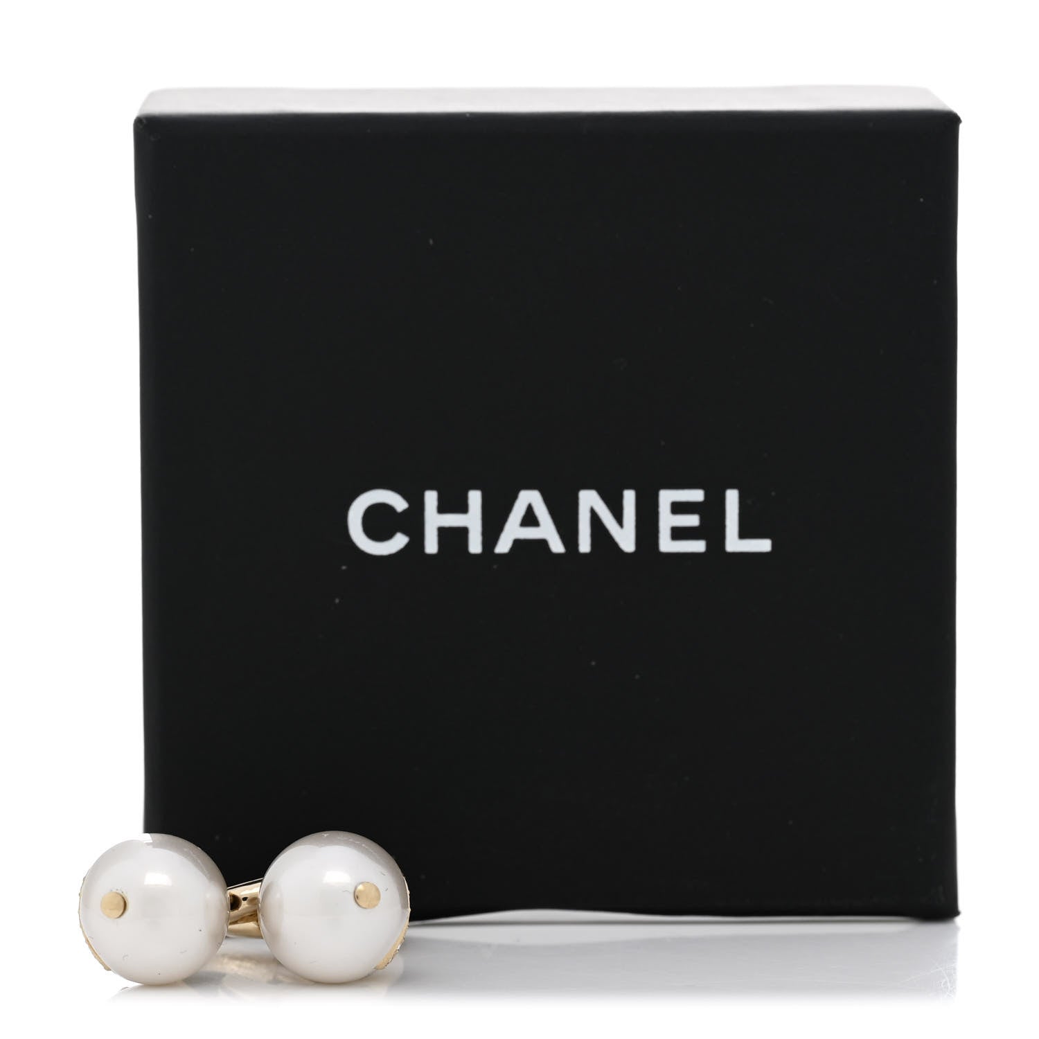 Chanel Pearl Crystal CC Drop Earrings Gold Pearly White 5 of 5