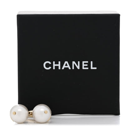 Chanel Pearl Crystal CC Drop Earrings Gold Pearly White 5 of 5