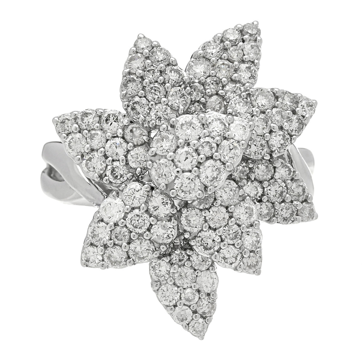 Parker & West by FASHIONPHILE 18K White Gold Diamond 1.90ctw Flower Cocktail Ring  55 7.25 1 of 8