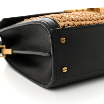 Saint Laurent Raffia Calfskin Mini Classic Monogram Cassandra Top Handle Black Natural 9 of 10