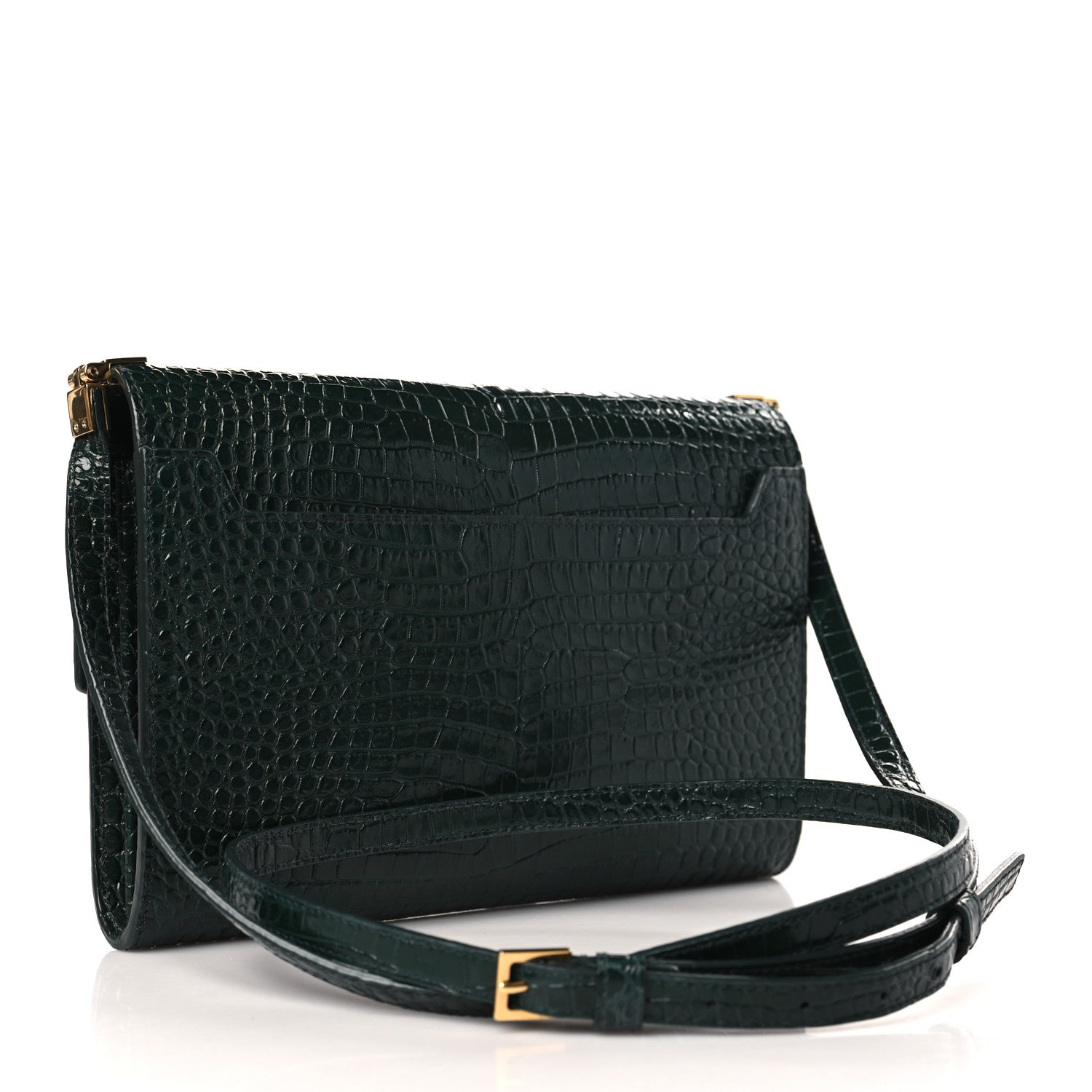 Saint Laurent Calfskin Crocodile Embossed Monogram Mini Uptown Crossbody Green 3 of 9