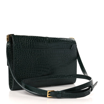 Saint Laurent Calfskin Crocodile Embossed Monogram Mini Uptown Crossbody Green 3 of 9