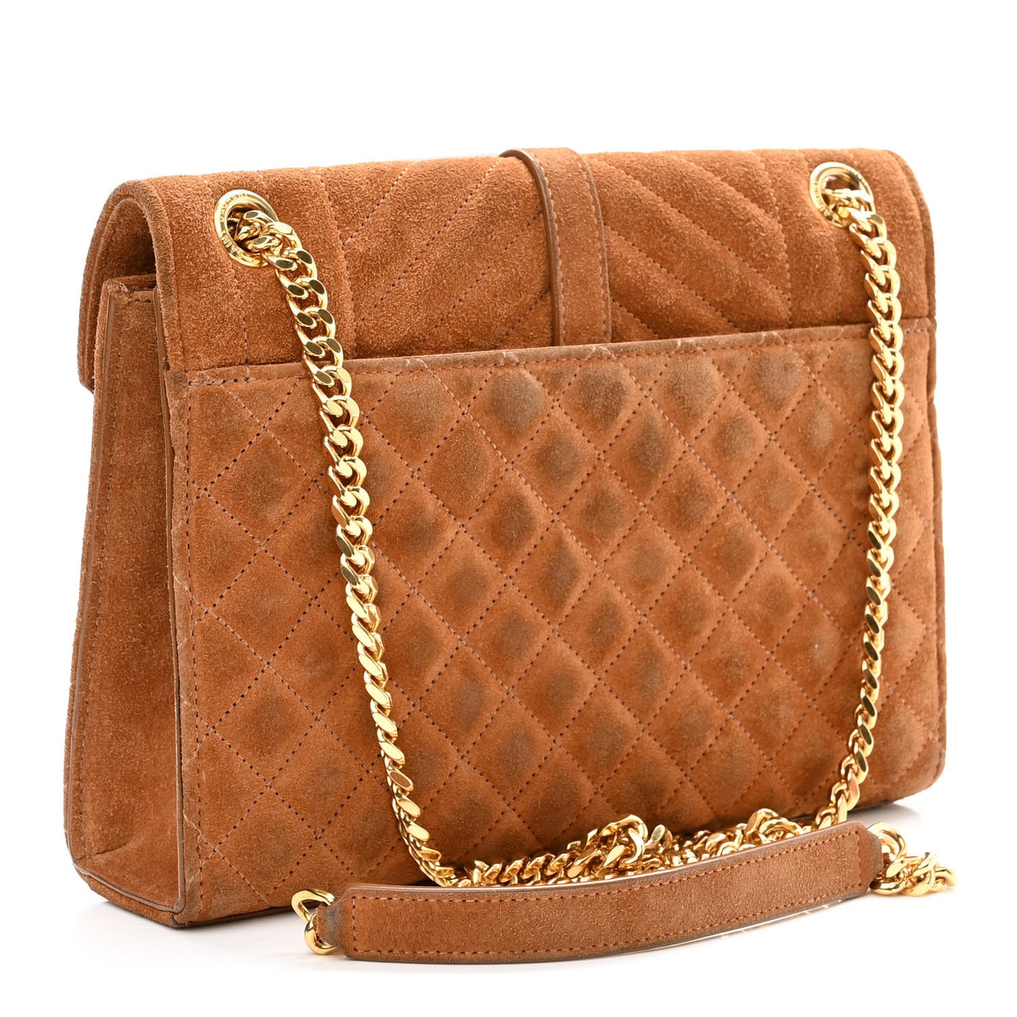 Suede Mixed Matelasse Triquilt Medium Monogram Envelope Satchel Tan