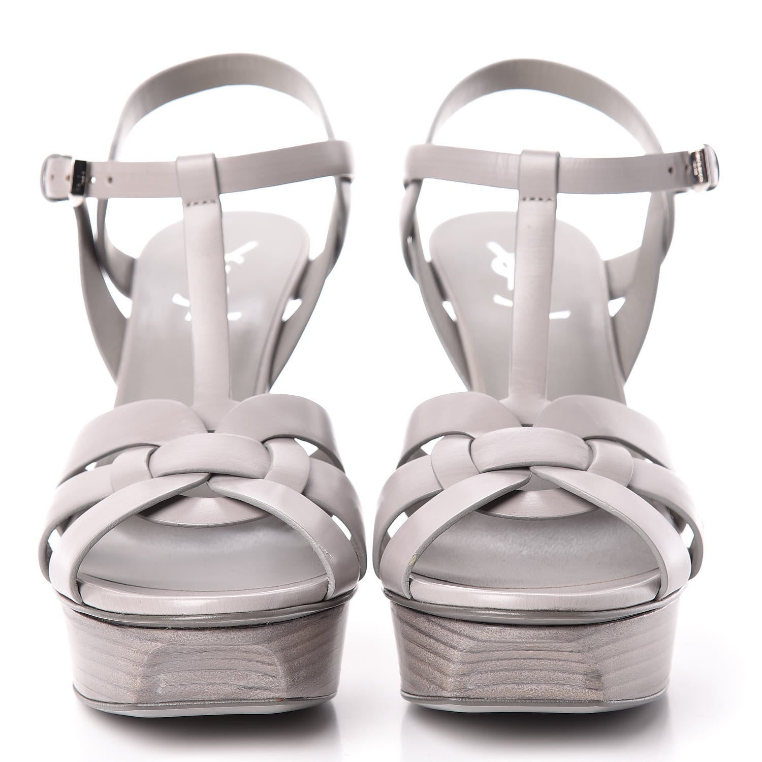 Saint Laurent Calfskin Tribute 75 Platform Sandals 38.5 Oyster Gray 2 of 9