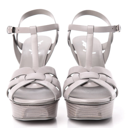 Saint Laurent Calfskin Tribute 75 Platform Sandals 38.5 Oyster Gray 2 of 9