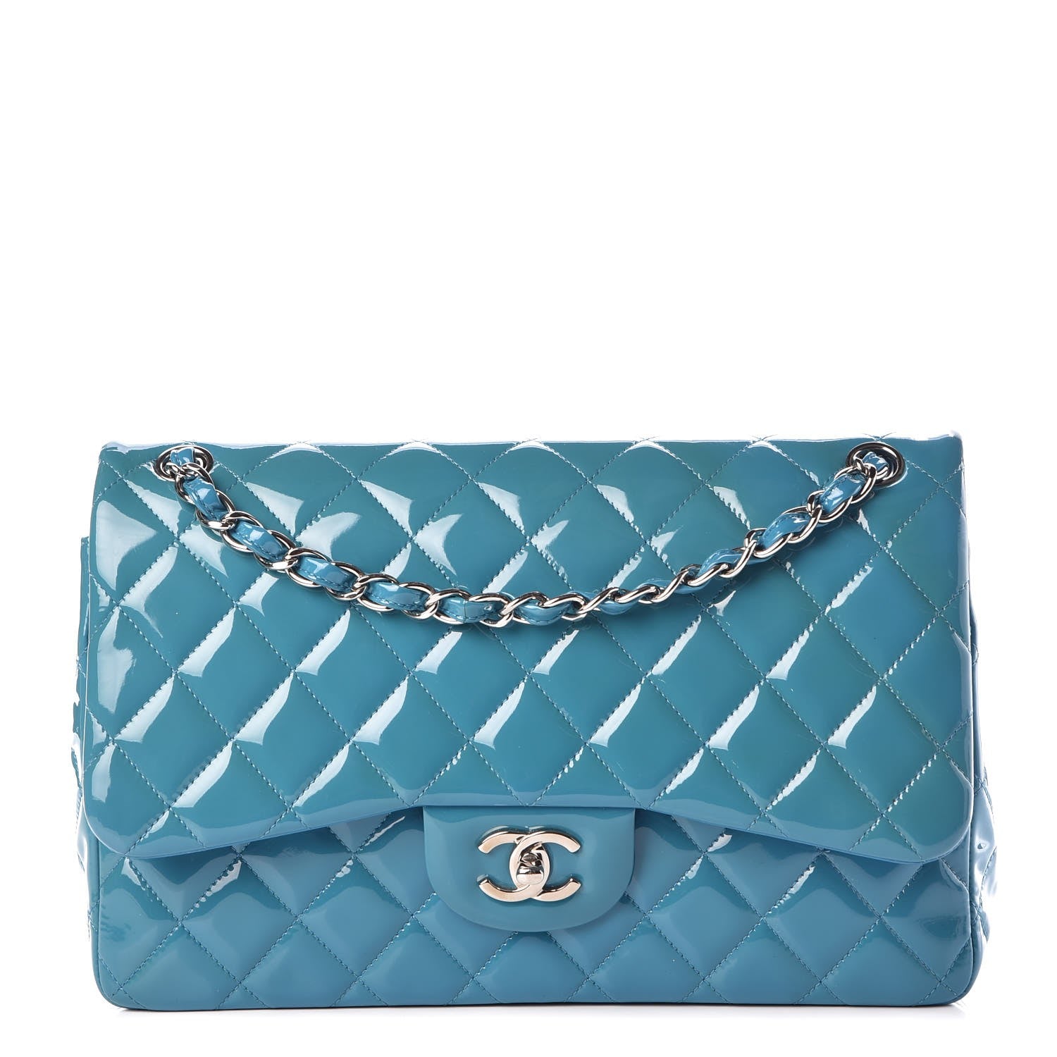 Chanel Patent Calfskin Quilted Jumbo Double Flap Turquoise 1 of 10