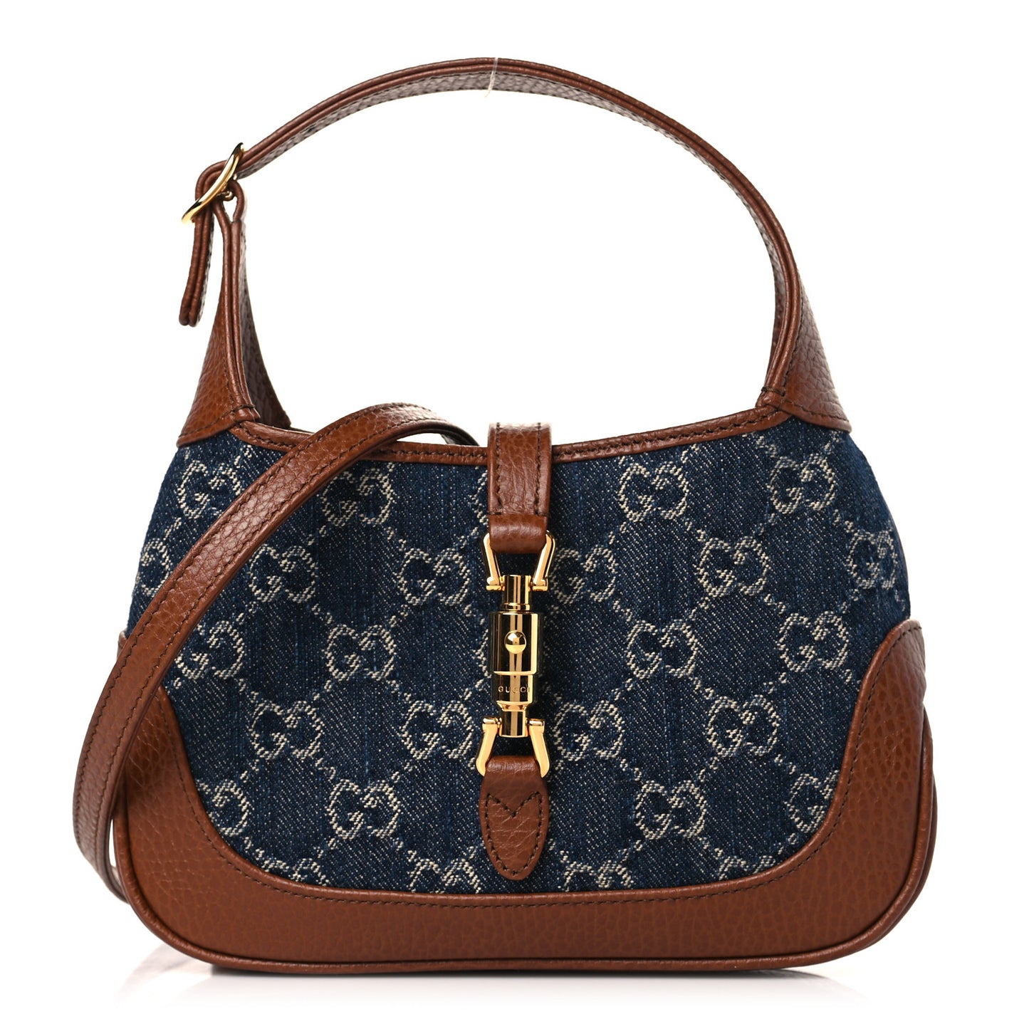 New Denim GG Monogram Calfskin Mini Jackie 1961 Hobo Blue Tea Cuir