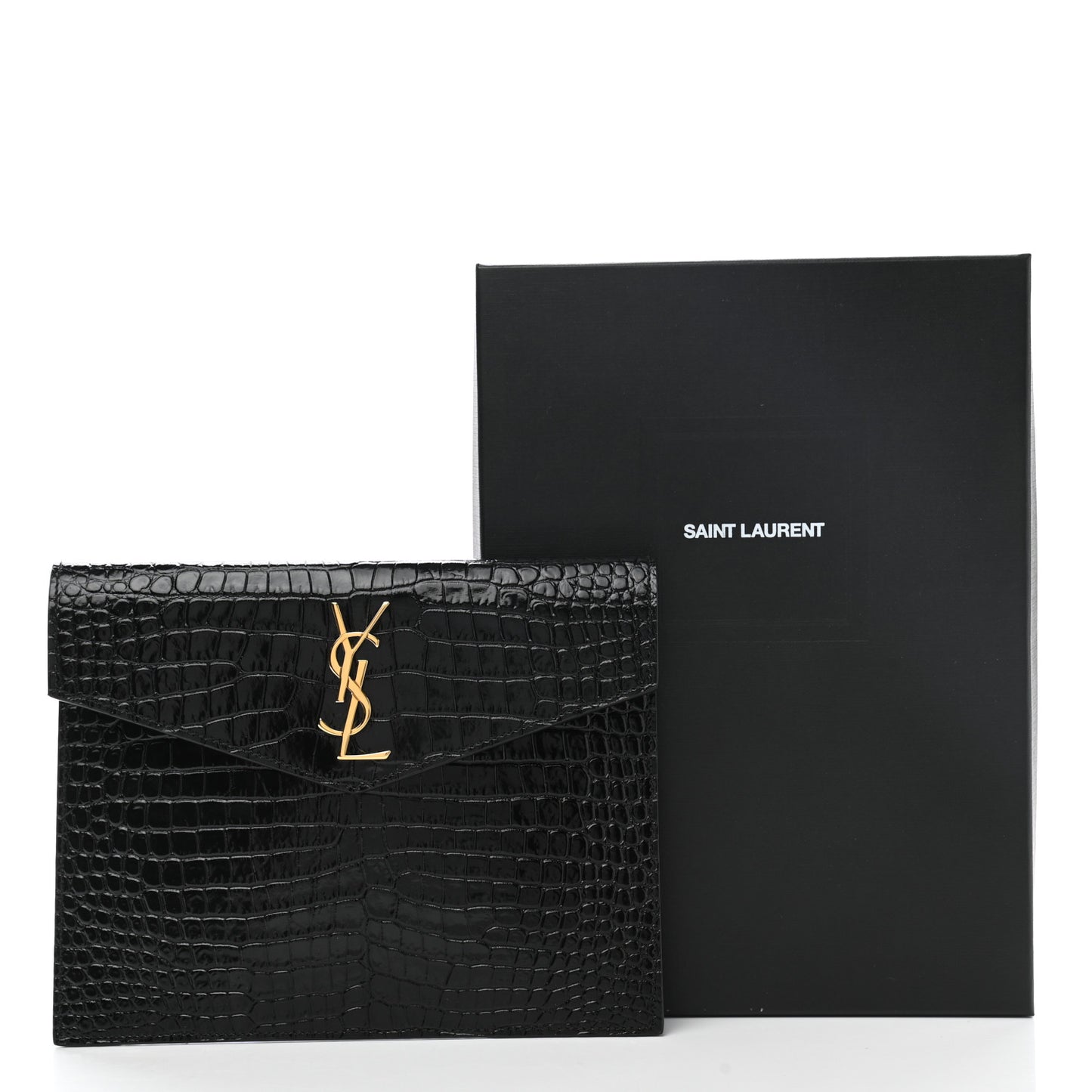 Calfskin Crocodile Embossed Monogram Uptown Baby Pouch Black