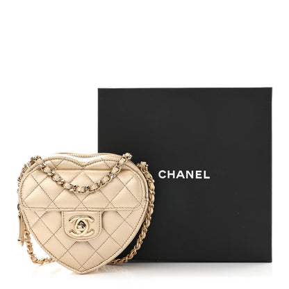 Chanel Metallic Lambskin Quilted CC In Love Heart Clutch With Chain Gold 11 of 11