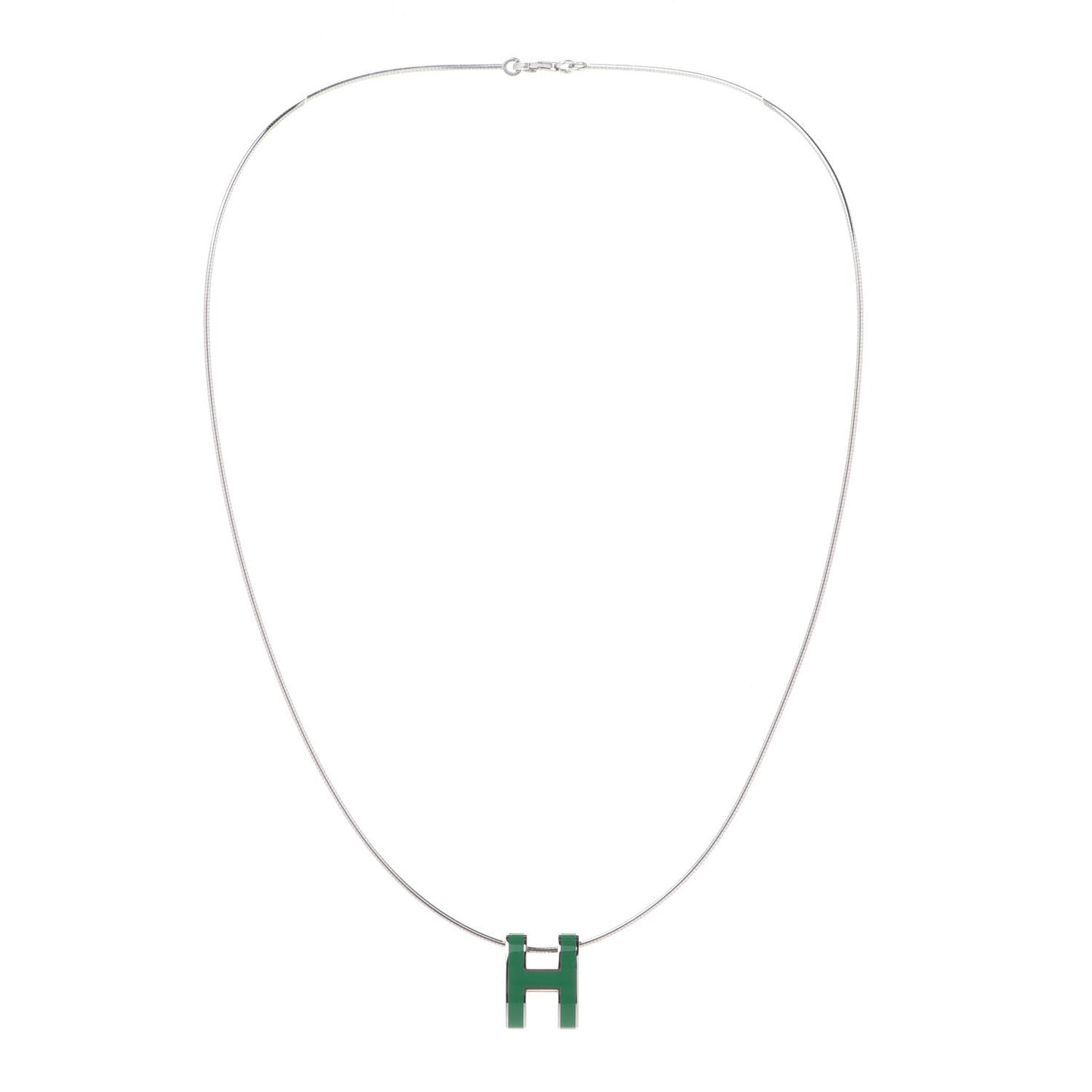 Lacquered Silver Pop H Pendant Necklace Vert Malachite