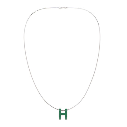 Hermes Lacquered Silver Pop H Pendant Necklace Vert Malachite 3 of 6