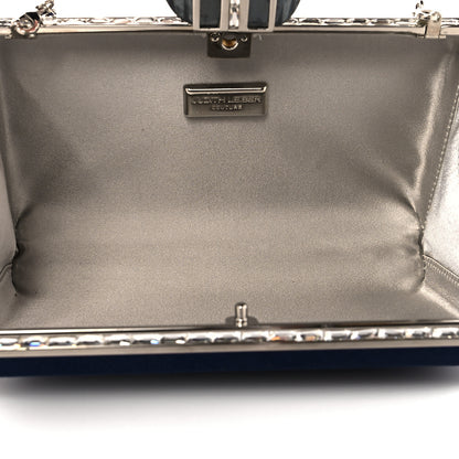 Judith Leiber Satin Crystal Frame Coffered Evening Clutch Navy 5 of 10