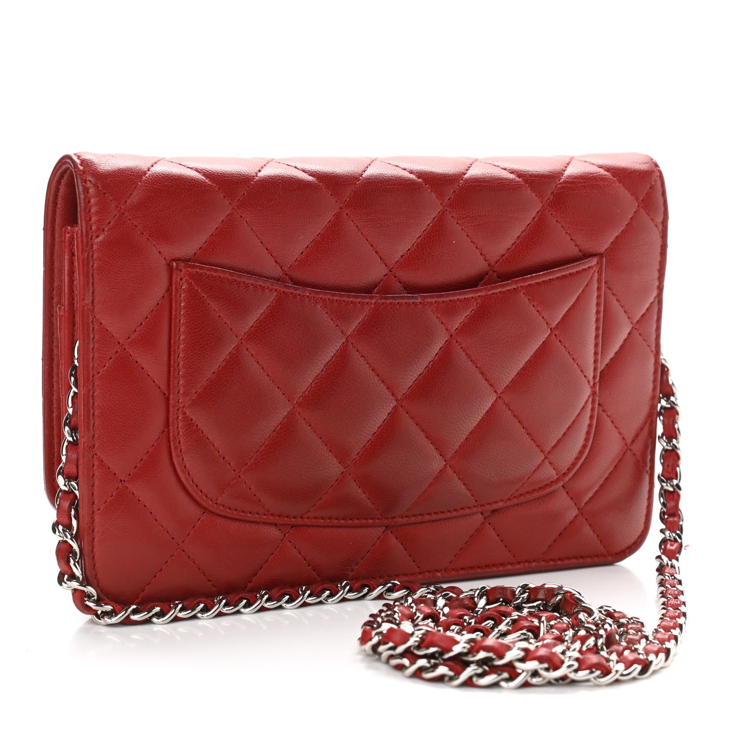 Lambskin Quilted Wallet On Chain WOC Red