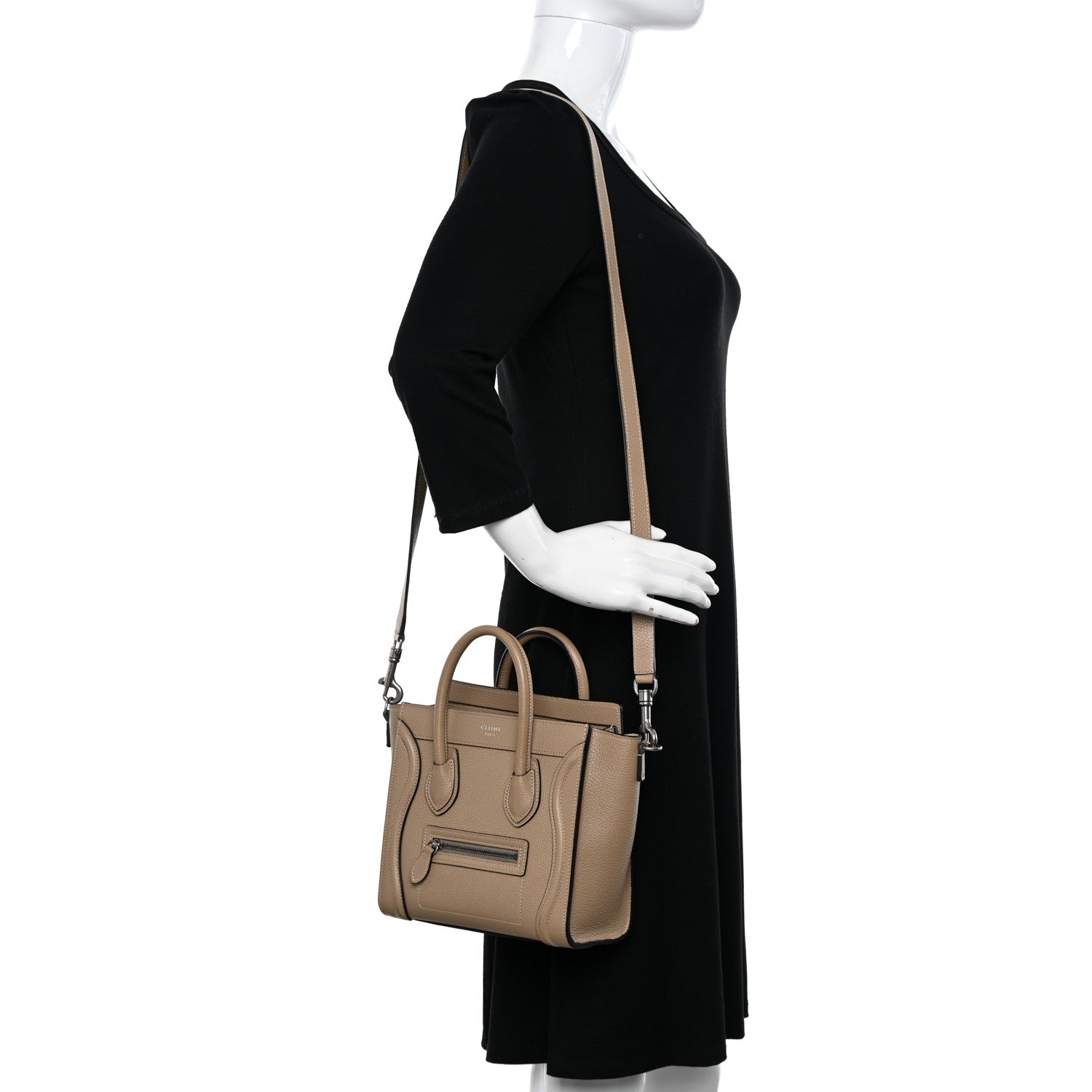 Celine Drummed Calfskin Nano Luggage Dune 2 of 13