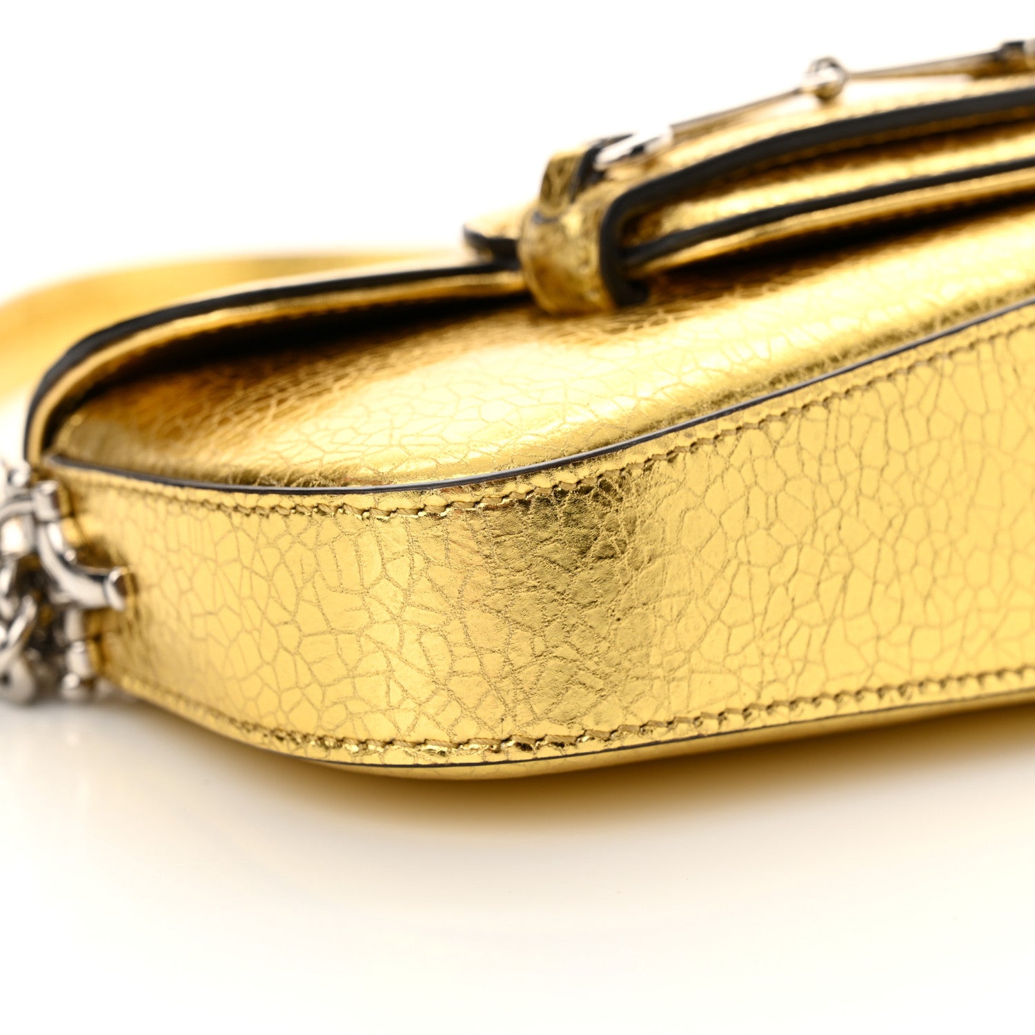 Gucci Metallic Calfskin Mini Horsebit 1955 Asymmetric Shoulder Bag Gold 9 of 11