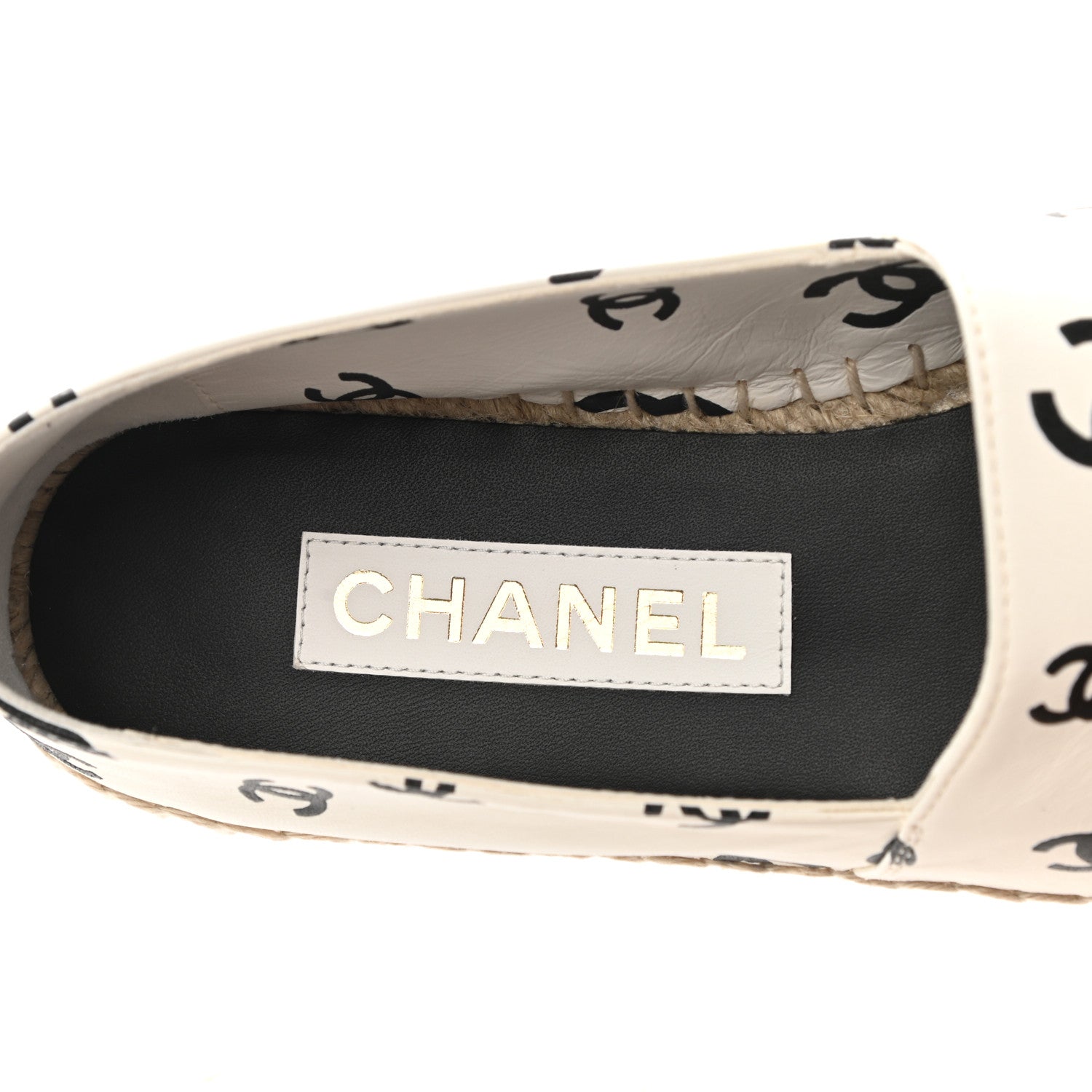 Chanel Lambskin Printed CC Espadrilles 38 White Black 8 of 10
