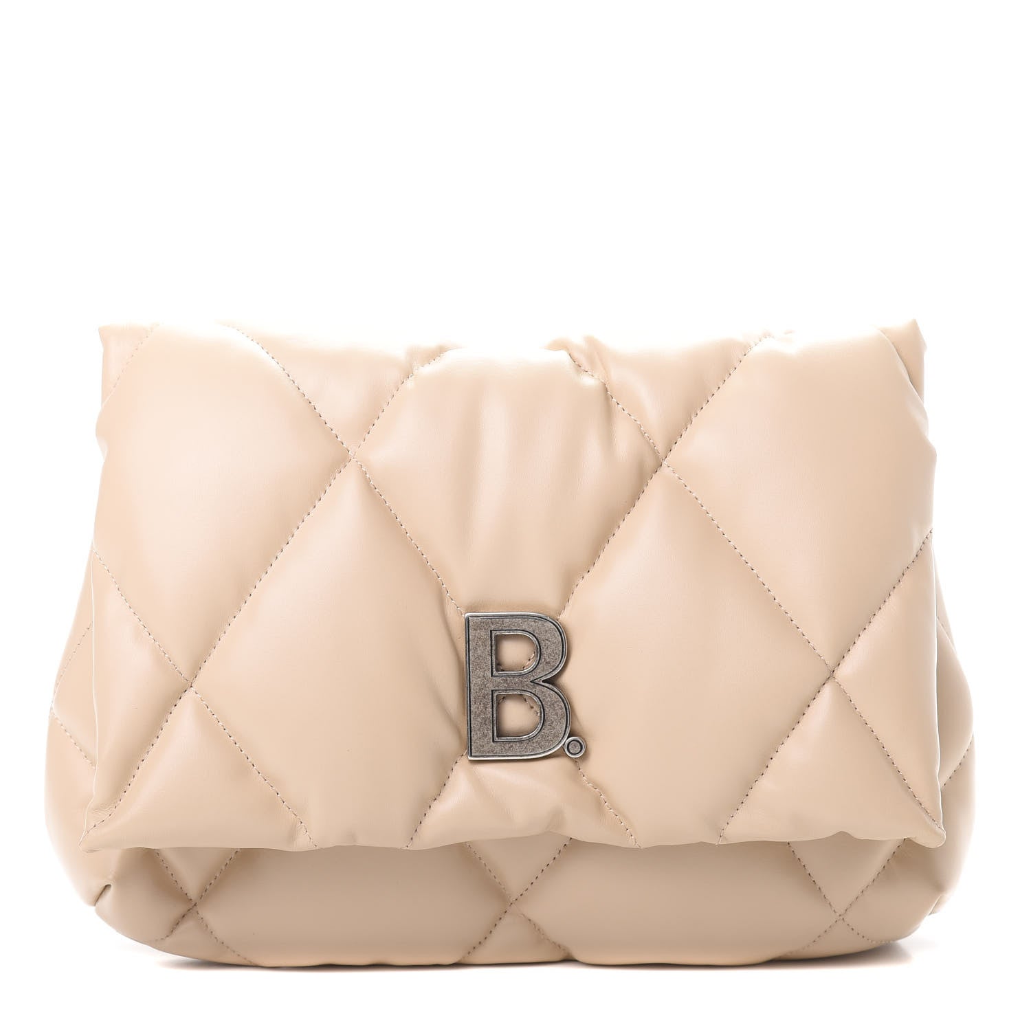 Balenciaga Nappa Calfskin Quilted Touch B Puffy Clutch Light Beige 1 of 7