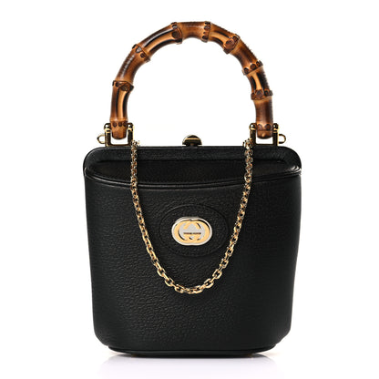 Gucci Textured Dollar Calfskin Bamboo Mini Marina Bucket Bag Black 1 of 9