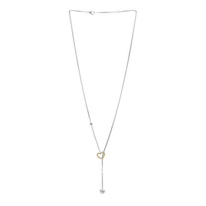 David Yurman Sterling Silver 18K Yellow Gold Diamond Cable Heart Lariat Necklace 3 of 4