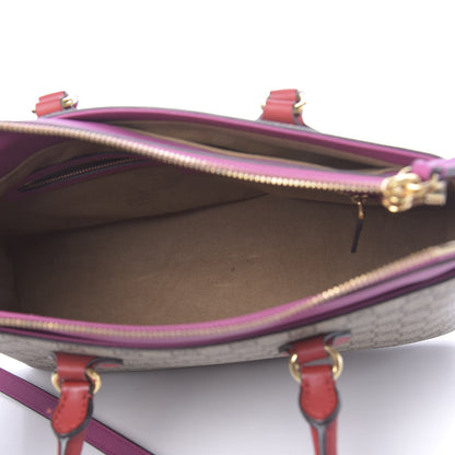 Gucci GG Supreme Monogram Moon Calfskin Small Zip Top Tote Beige Ebony Hibiscus Red New Rosette 7 of 13