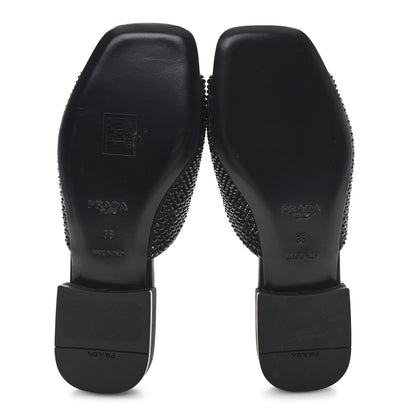 Prada Satin Crystal Logo 10mm Slide Sandals  35 Black 6 of 8